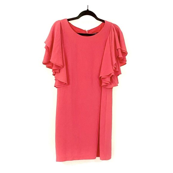 Vince Camuto Flutter Sleeve Crepe Calypso Coral Dress Size 4 - Picture 6 of 8